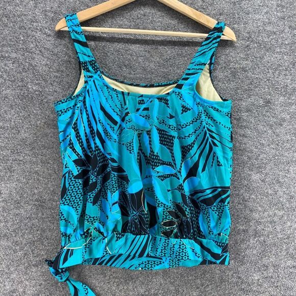 Unbranded Tankini Top Women M Medium Blue Floral Sleeveless Push Up Wide Strap - Picture 2 of 7